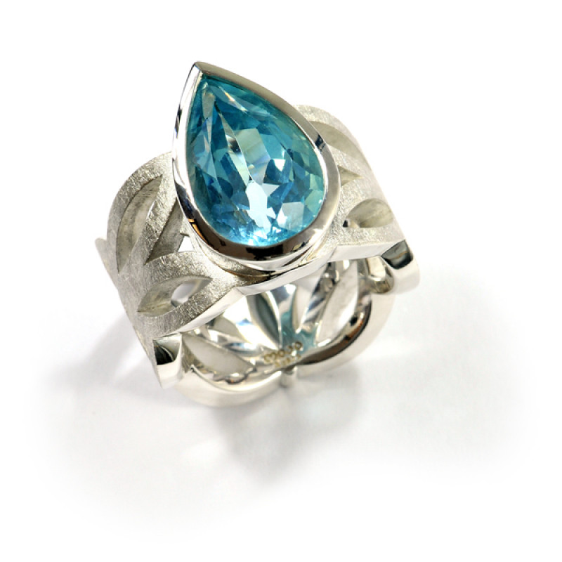 Ornamentring Silber blauer Tropfen (1007531)